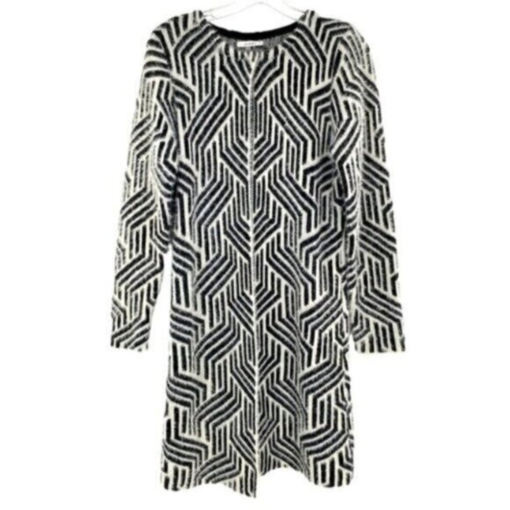 Sioni Anthropologie Women's Fuzzy Geometric Cardigan Sweater